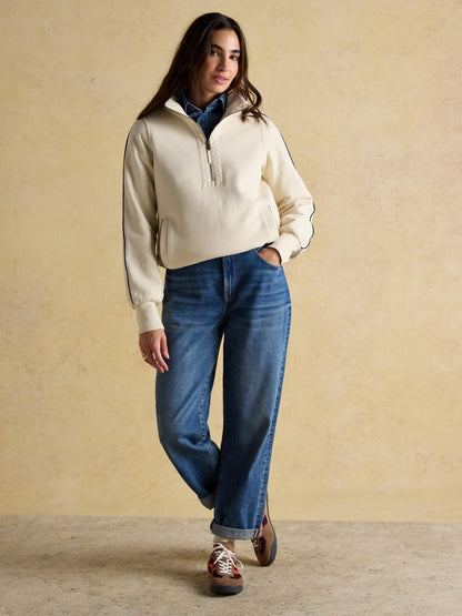 Joules Bronte Cream Funnel Neck Quarter Zip Cotton Sweatshirt