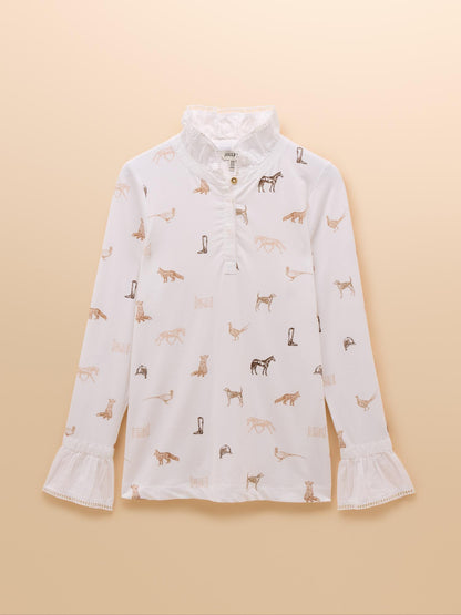 JOULES KATE Cream Printed Long Sleeve Top with Frilled Neck - Stylish Women's Top