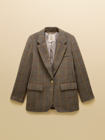 Joules Hackmore Grey Check Relaxed Fit Tweed Wool Blend Blazer