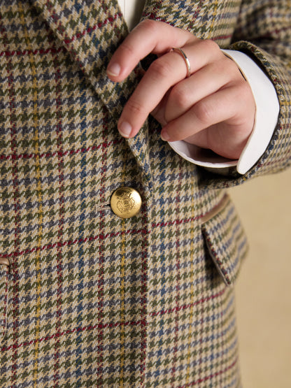 Joules Hackmore Grey Check Relaxed Fit Tweed Wool Blend Blazer