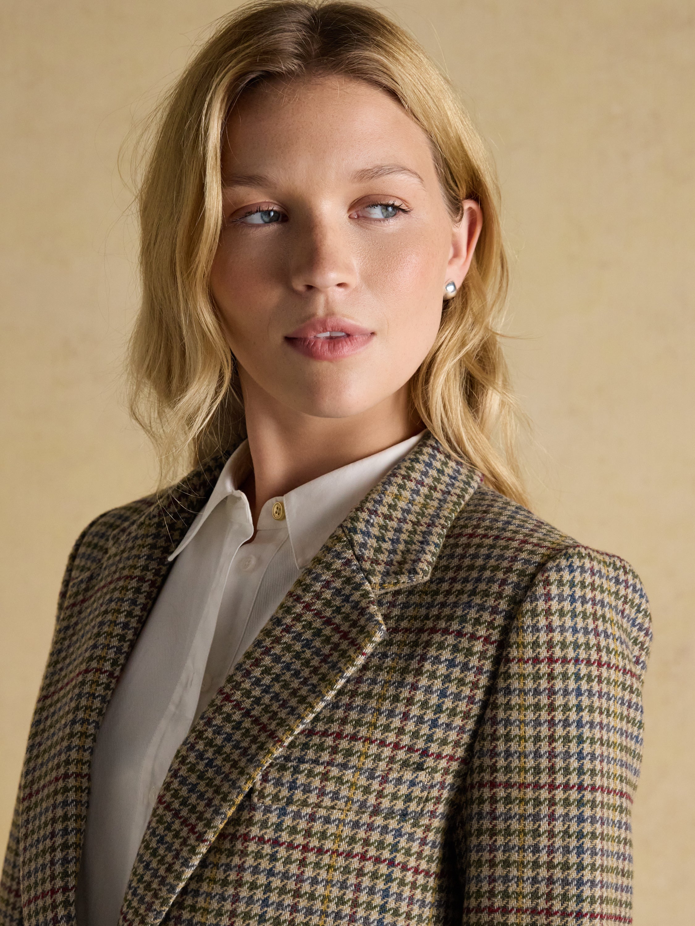 Joules Hackmore Grey Check Relaxed Fit Tweed Wool Blend Blazer