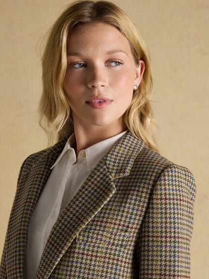 Joules Hackmore Grey Check Relaxed Fit Tweed Wool Blend Blazer