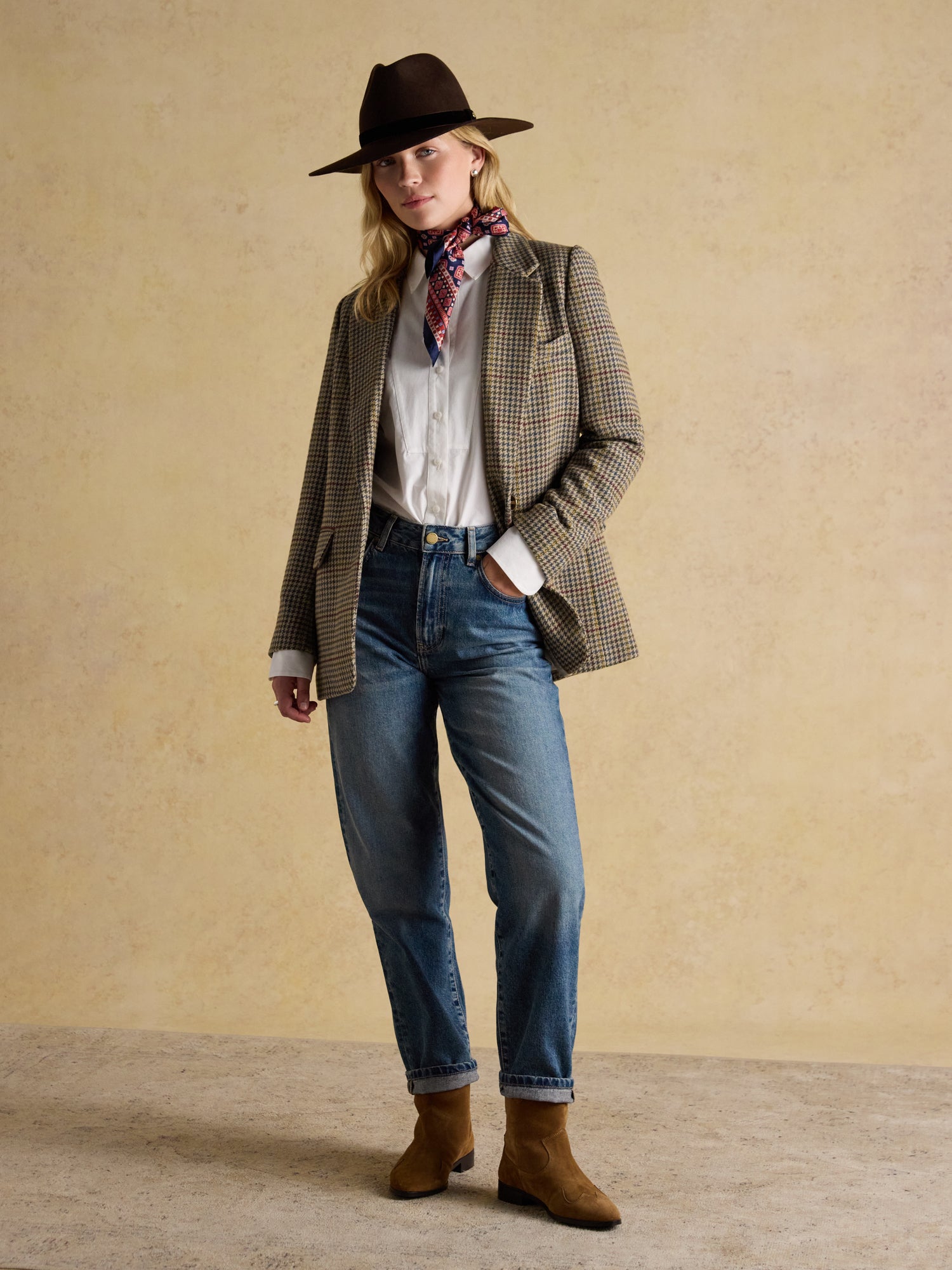 Joules Hackmore Grey Check Relaxed Fit Tweed Wool Blend Blazer