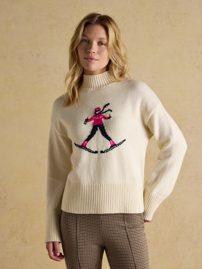 Joules Abigail Cream High Neck Intarsia Ski Jumper