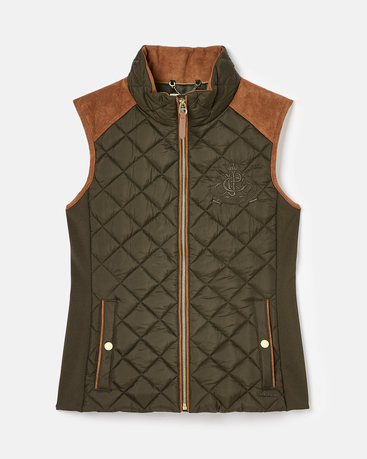 Joules Braemar Luxe Khaki Green Showerproof Diamond Quilted Gilet