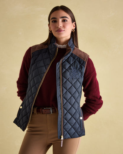 Joules Braemar Luxe Navy Quilted Gilet: Showerproof Diamond Vest for Women
