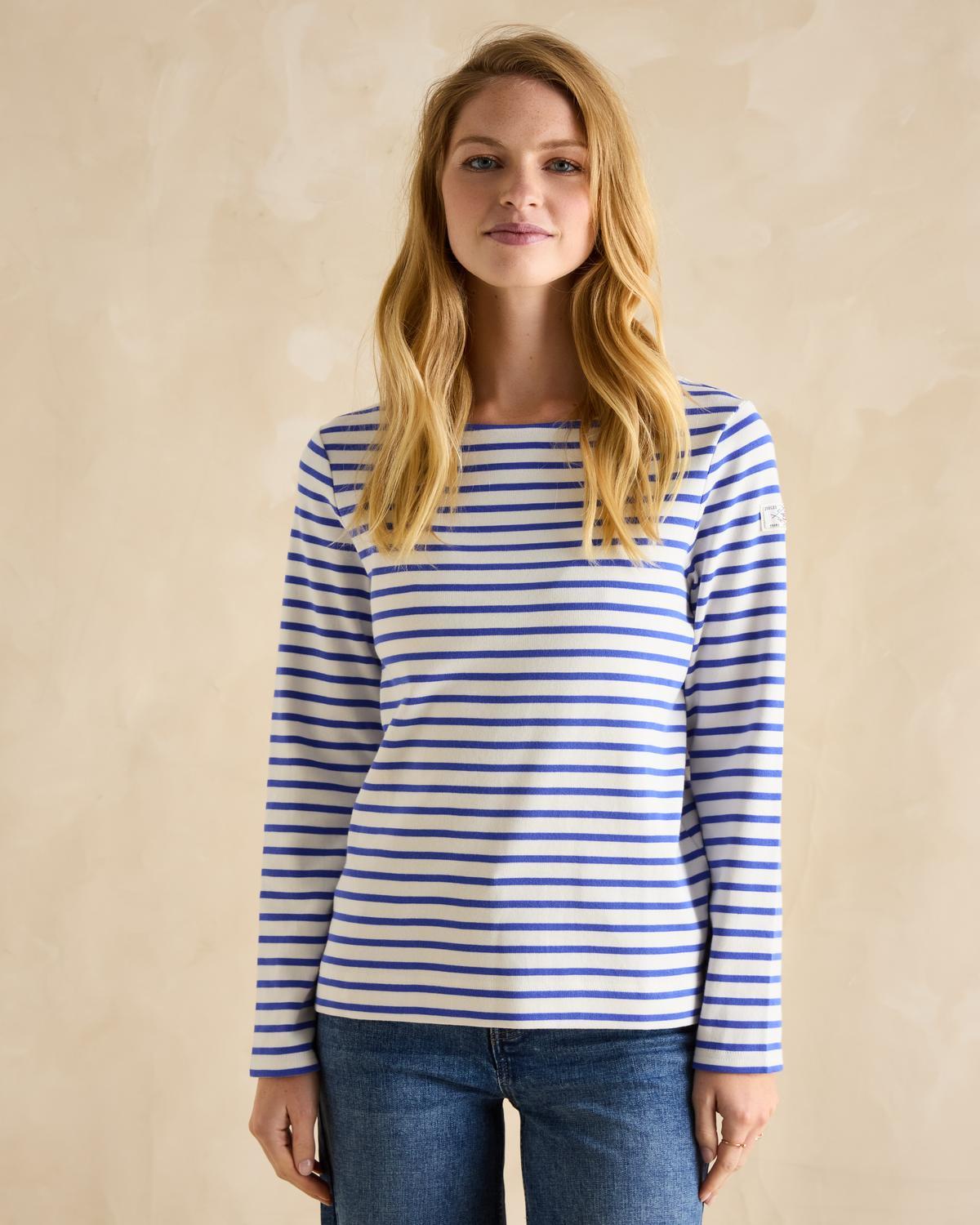 Joules Harbour Top: Blue & White Striped Breton Shirt for Women. Classic Style, Relaxed Fit. Shop Now at Equiflair!