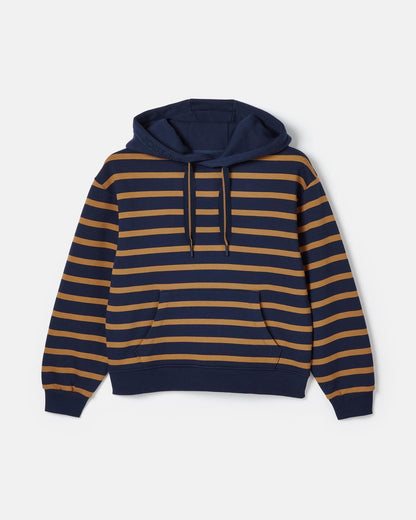 JOULES Milbourne Navy Tan Stripe Hoodie - Men's Striped Sweatshirt with Hood and Kangaroo Pocket