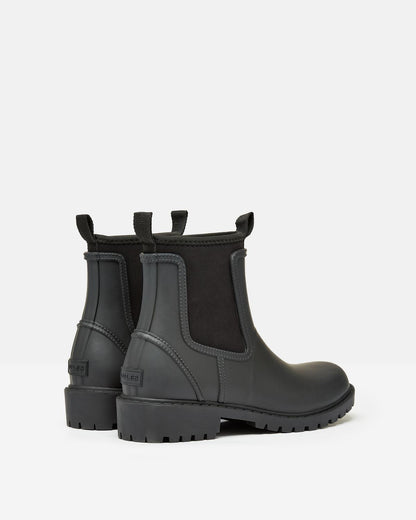 JOULES OAKFIELD Black Short Neoprene-Lined Wellies | Equiflair Rain Boots | Waterproof Chelsea Boots