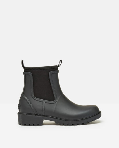 JOULES Black Short Wellies: Stylish Rubber Rain Boots with Neoprene Lining for Women