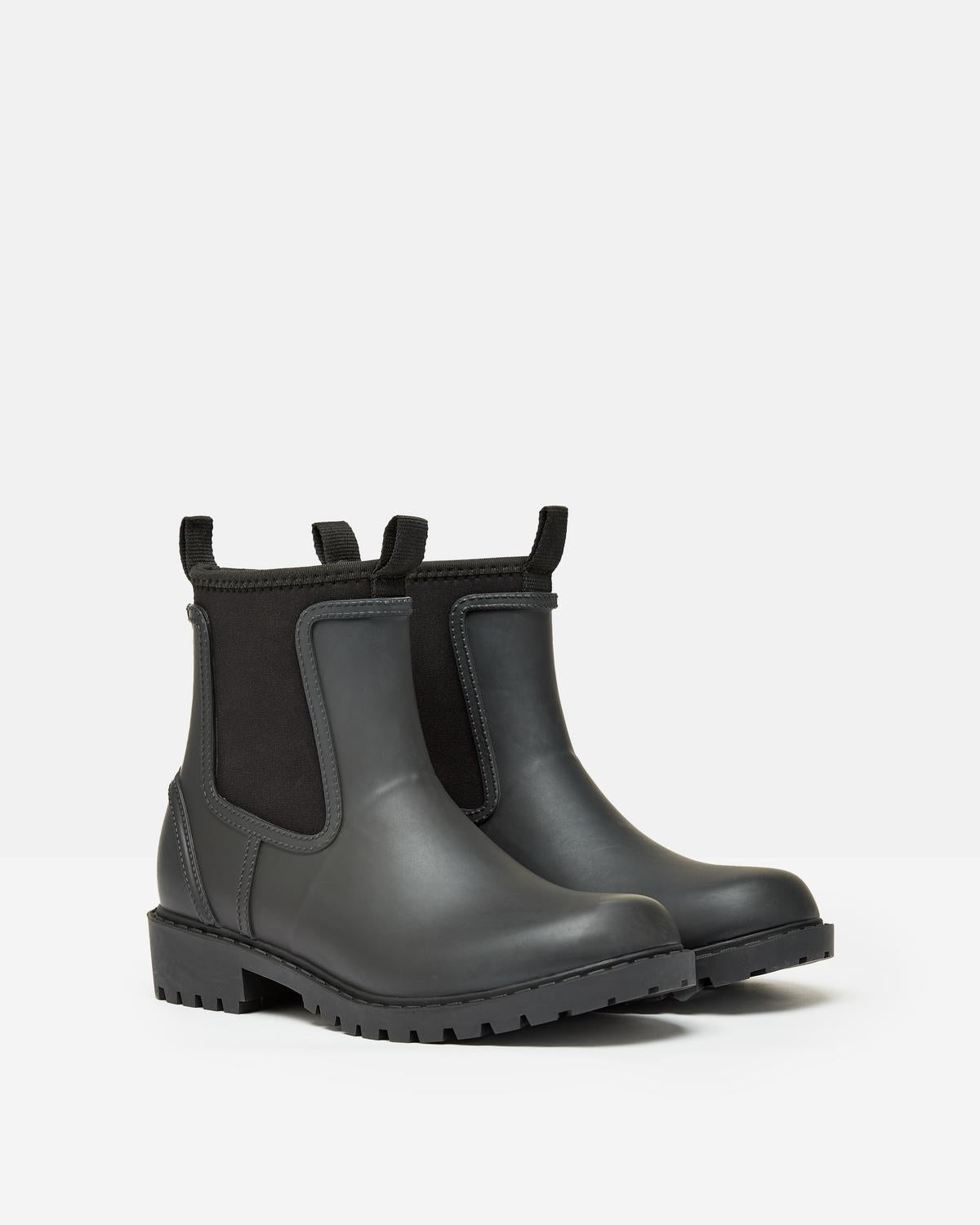 JOULES Black Oakfield Short Wellies | Neoprene Lined Rain Boots