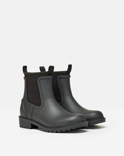 JOULES Black Oakfield Short Wellies | Neoprene Lined Rain Boots