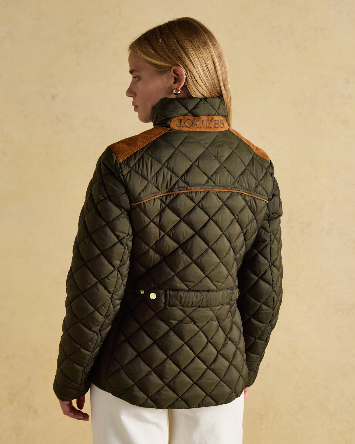 Joules Braemar Luxe Khaki Green Showerproof Diamond Quilted Coat