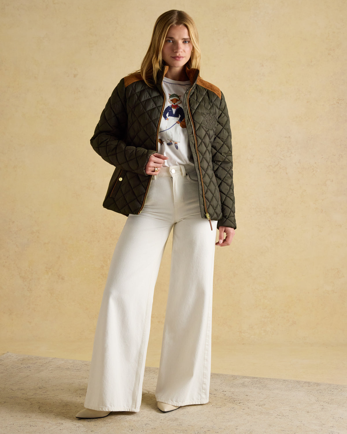 JOULES Braemar Khaki Green Quilted Coat - Showerproof, Recycled Polyester