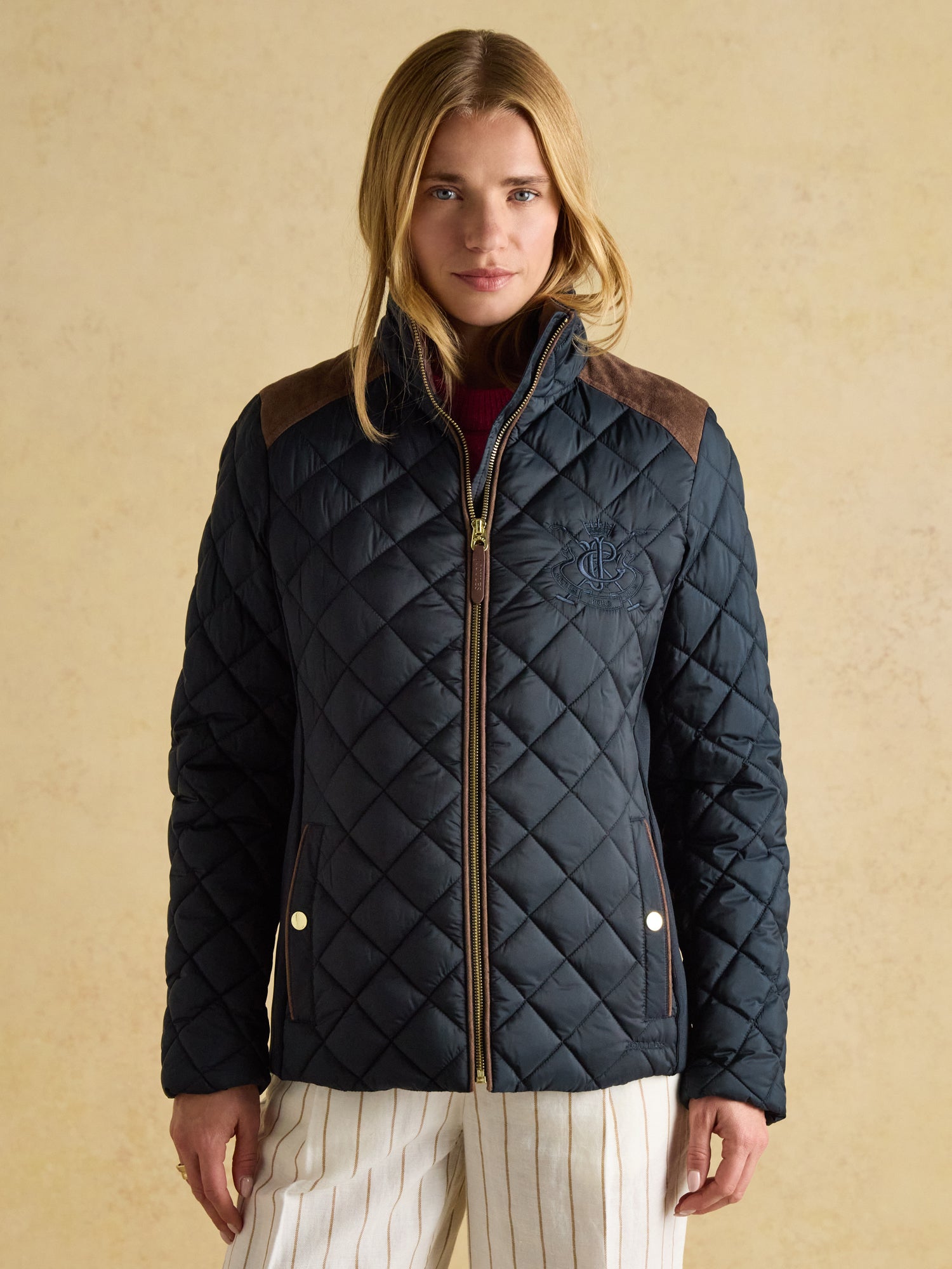 Joules Braemar Luxe Navy Showerproof Diamond Quilted Coat