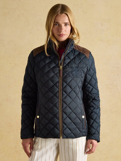 JOULES Braemar Luxe Navy Quilted Coat - Showerproof Diamond Jacket