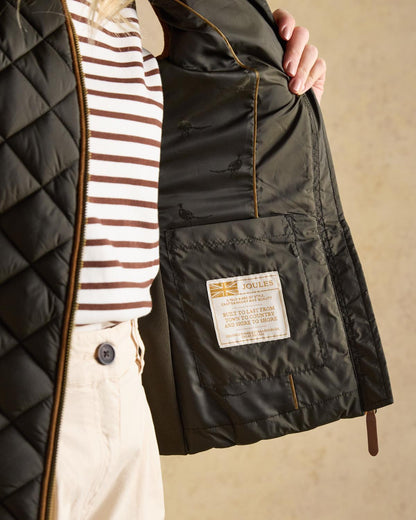 JOULES Braemar Gilet: Khaki Green Quilted, Showerproof Women's Outerwear