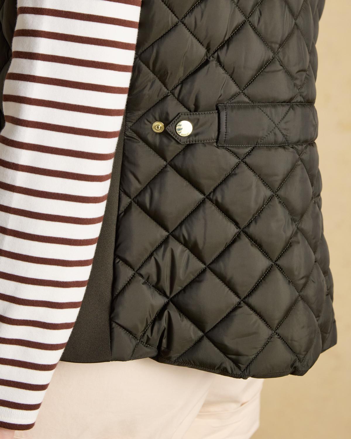 JOULES BRAEMAR Khaki Green Quilted Gilet - Showerproof Diamond Pattern, Women's Vest