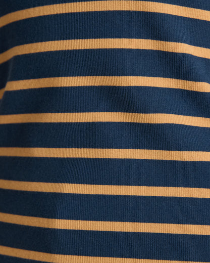 Joules Fairfield Navy Blue & Brown Striped Ribbed Long Sleeve Polo Shirt