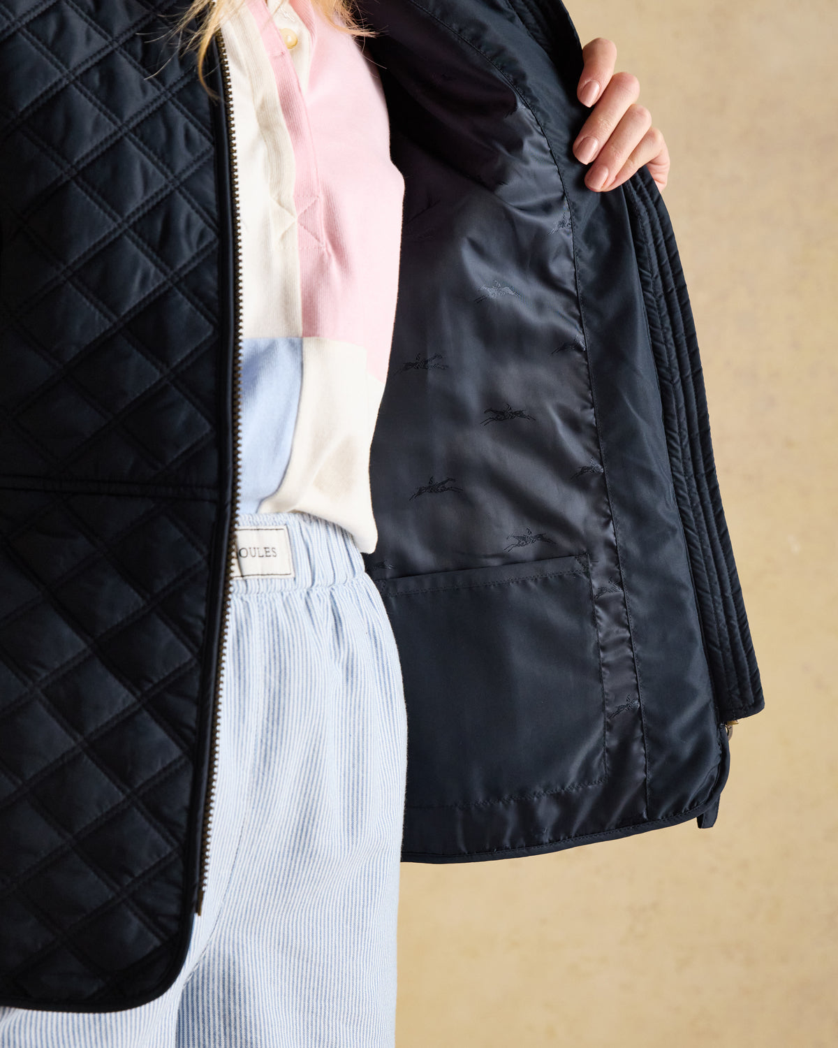 JOULES MINX Navy Gilet: Showerproof Diamond Quilted Vest for Women | Equiflair