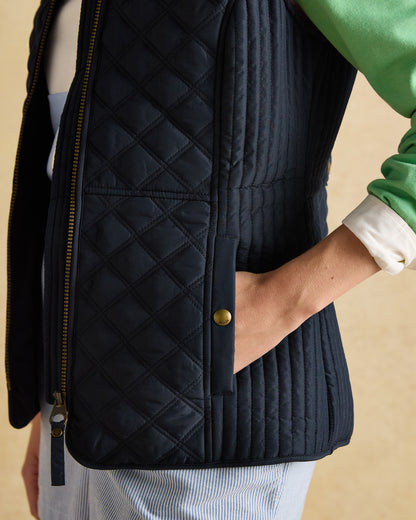 JOULES Minx Navy Quilted Gilet for Women: Showerproof Diamond Vest with Pockets