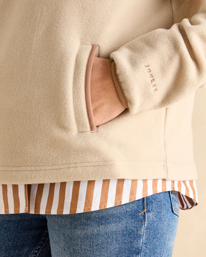 Joules Lulworth Beige Fleece Funnel Neck: Soft & Stylish Casual Wear