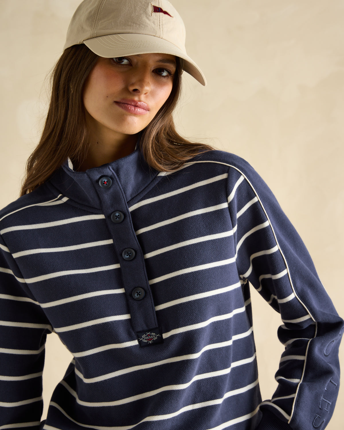 JOULES SOUTHWOLD Navy Striped Sweatshirt: Women's Button-Down Coastal Style