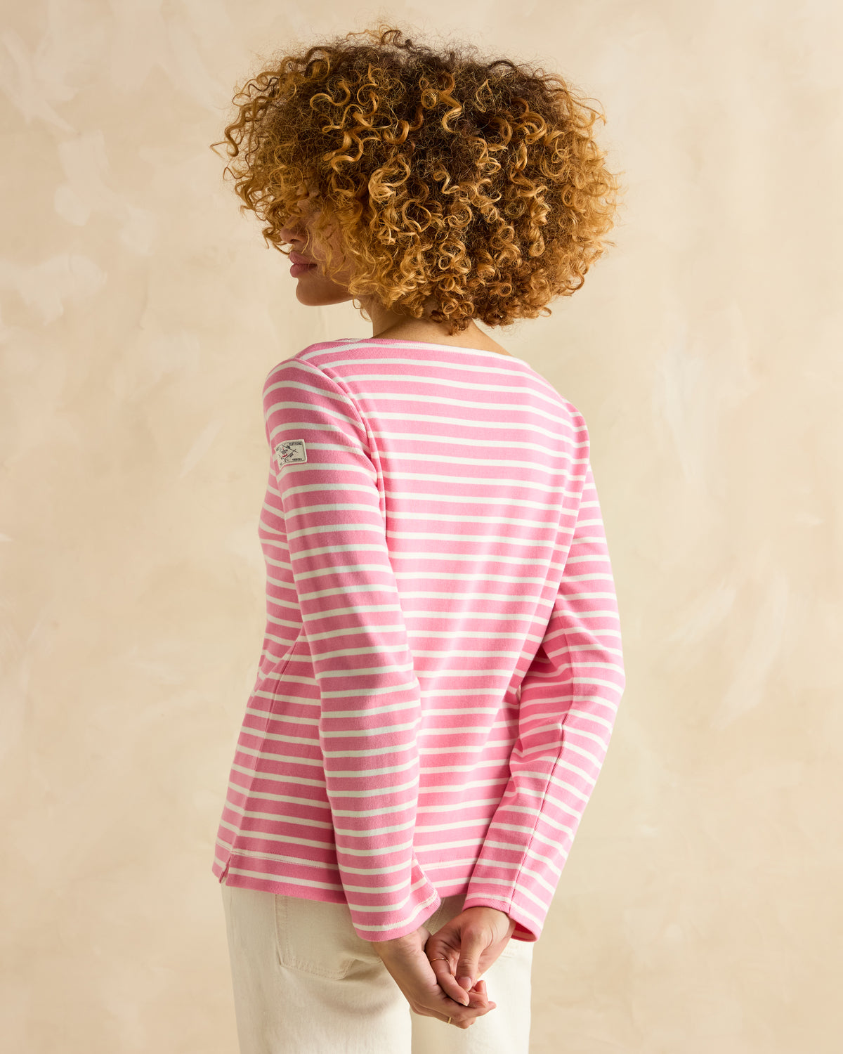 JOULES Harbour Top: Pink & White Striped Long Sleeve Shirt. Shop Equiflair!