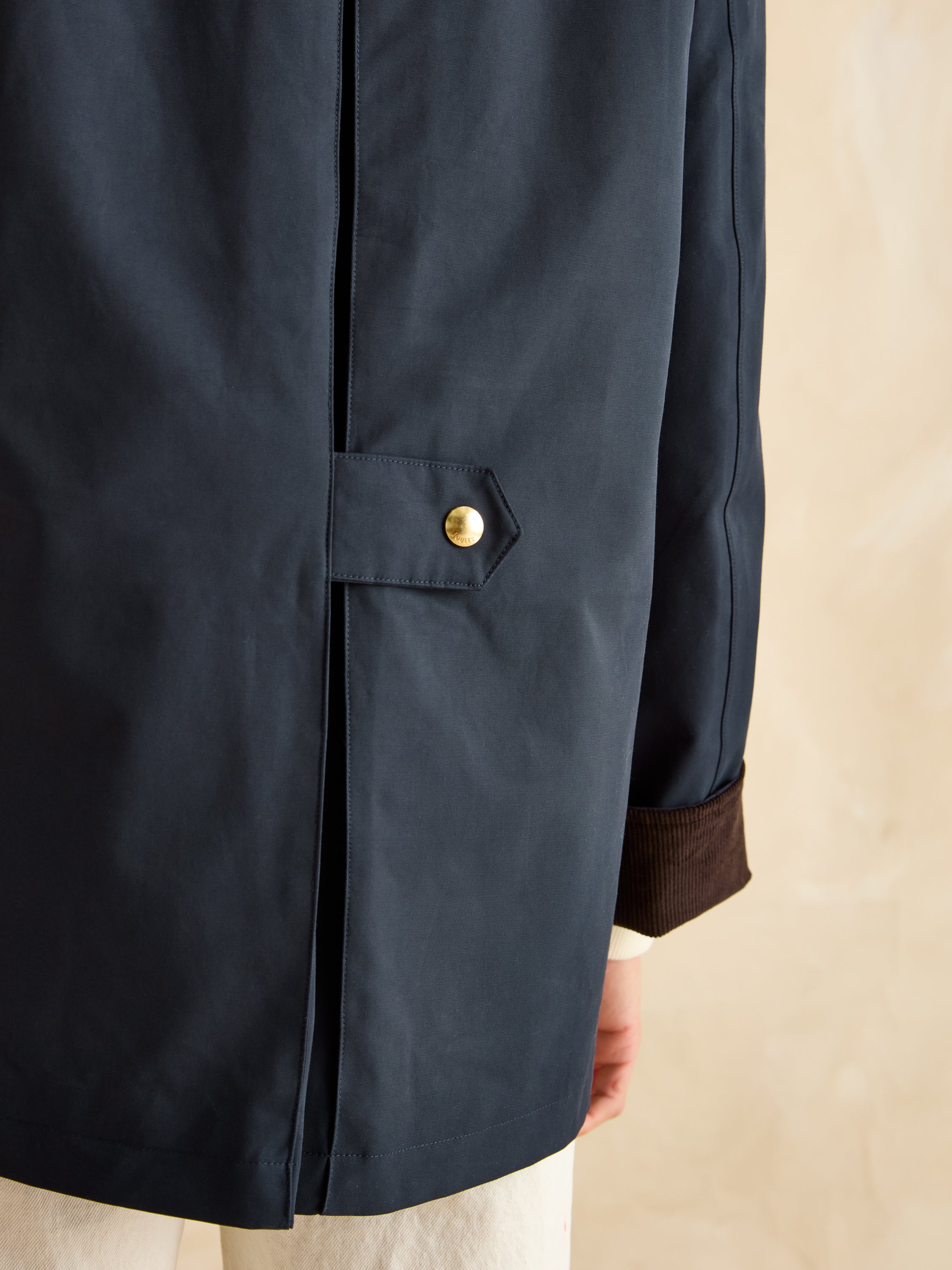 Joules Katherine Waterproof Coat Navy: Heritage Style, Corduroy Collar, Pocket Detail. Country Look.