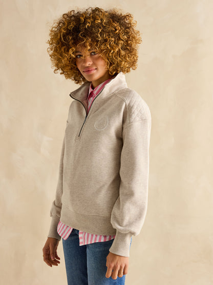 Joules Racquet Cream Half Zip Sweatshirt - Women's Cream Sweater with Quilted Shoulders