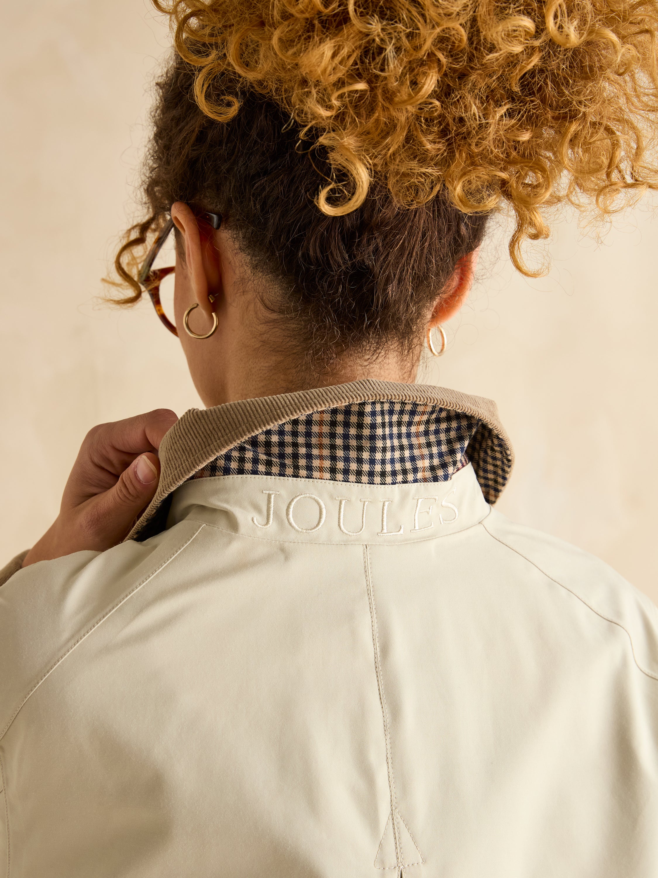 Joules Katherine Waterproof Coat Stone: Stylish Country Style Women's Outerwear with Checked Lining & Corduroy Collar