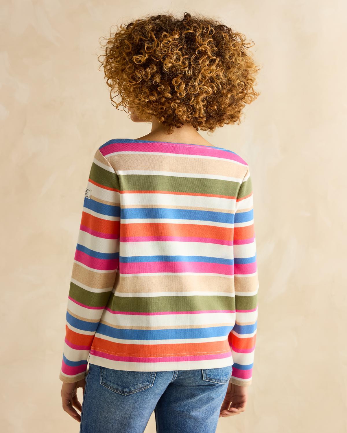 JOULES HARBOUR TOP - Green/Pink Stripe - Relaxed Fit Cotton Jersey Striped Shirt - Women's Fashion - Equiflair