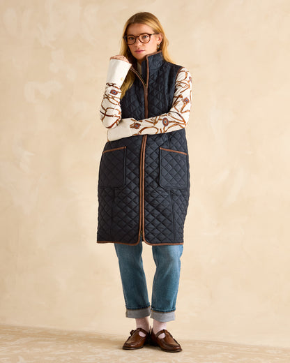 Joules Sutton Gilet: Navy Quilted Vest, Women's Longline Outerwear.