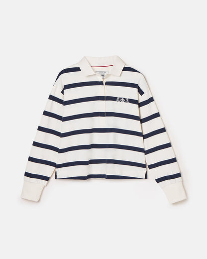 JOULES LARA NAVY STRIPE Long Sleeve Rugby Shirt - Striped Cotton Top with Embroidered Detail, Casual Women's Fashion