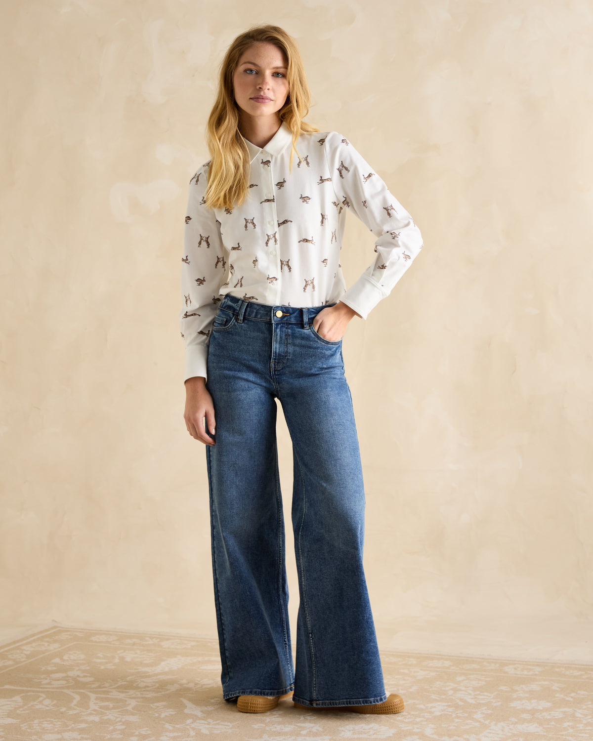 Joules Eleanor Tomlinson Cream Hares Jersey Shirt
