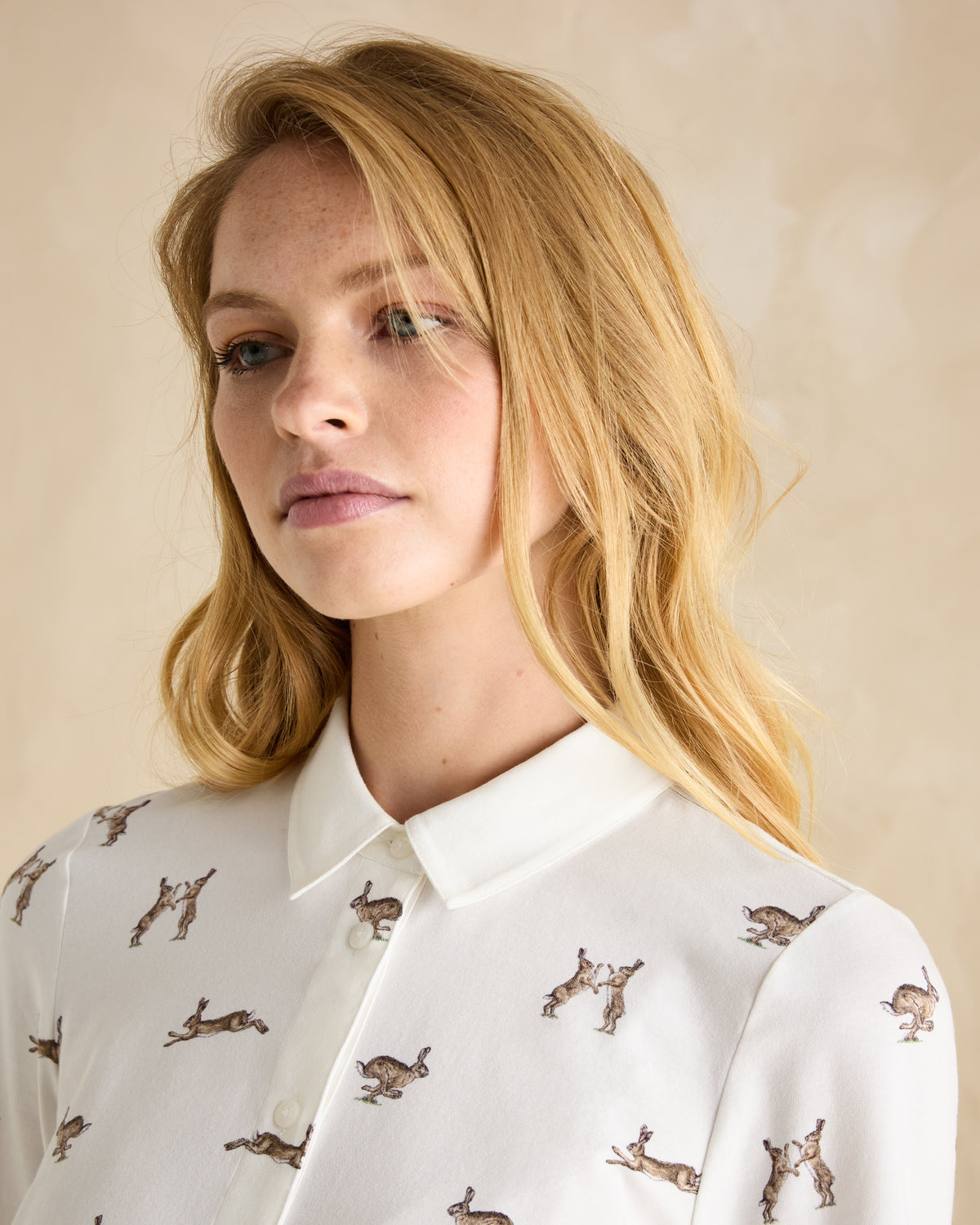 Joules Eleanor Tomlinson Cream Hare Print Jersey Shirt for Women | Equiflair