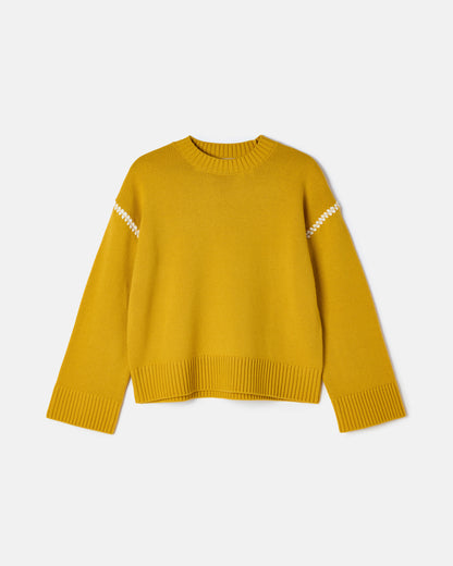 JOULES Alexandra Yellow Jumper: Women's Knitwear, Blanket Stitch Sweater, Wide Sleeves