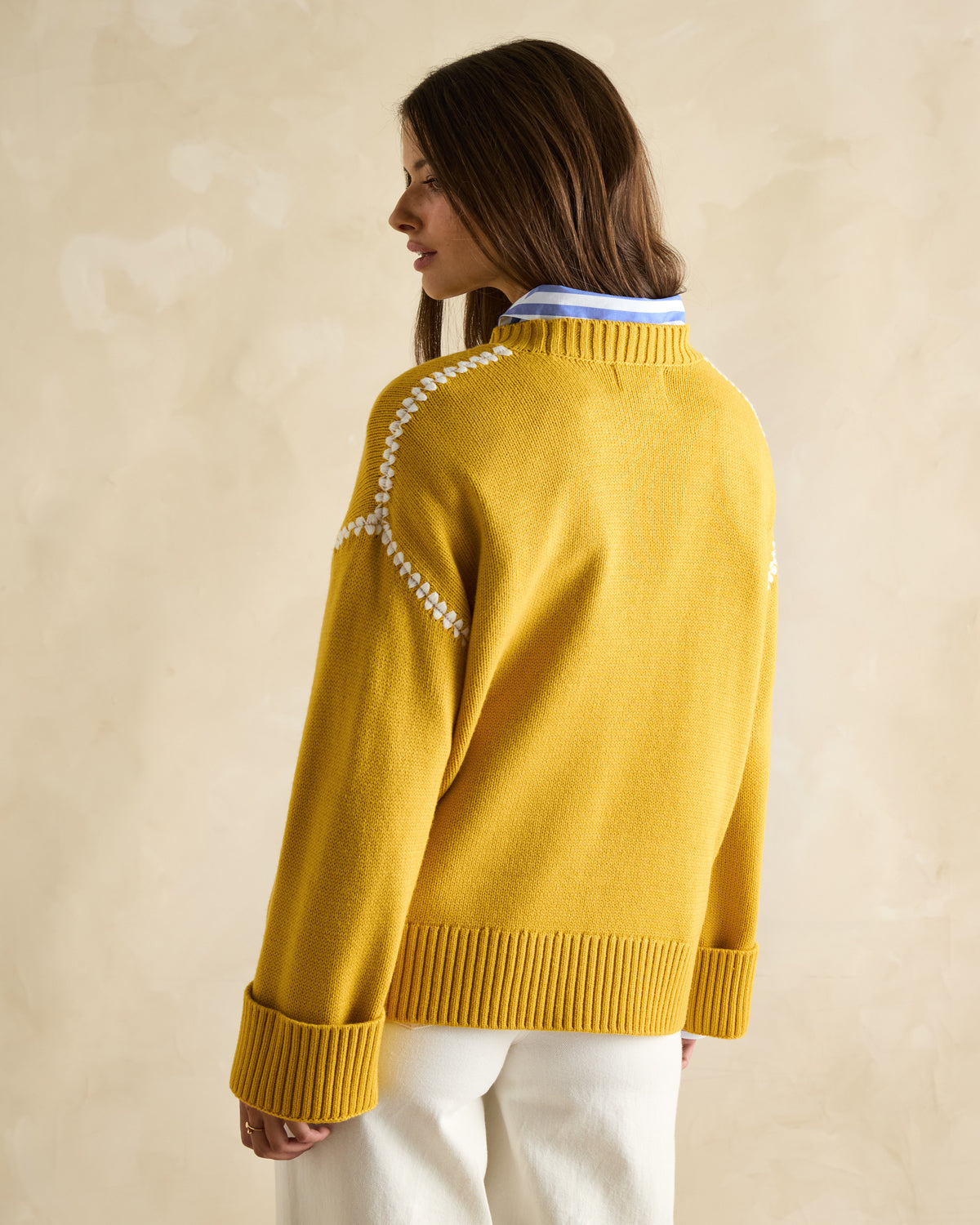 Joules Alexandra Yellow Blanket Stitch Jumper