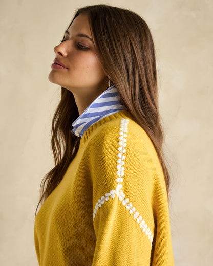 JOULES ALEXANDRA Yellow Jumper, Blanket Stitch Knitwear for Women by Equiflair