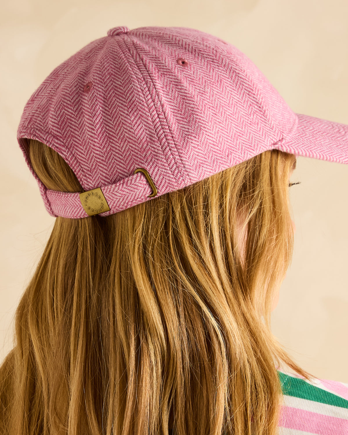 Joules Daley Pink Herringbone Cap. Stylish Cotton Blend Hat with Adjustable Metal Clasp. #Equiflair