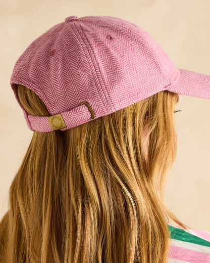 Joules Daley Pink Herringbone Cap. Stylish Cotton Blend Hat with Adjustable Metal Clasp. #Equiflair