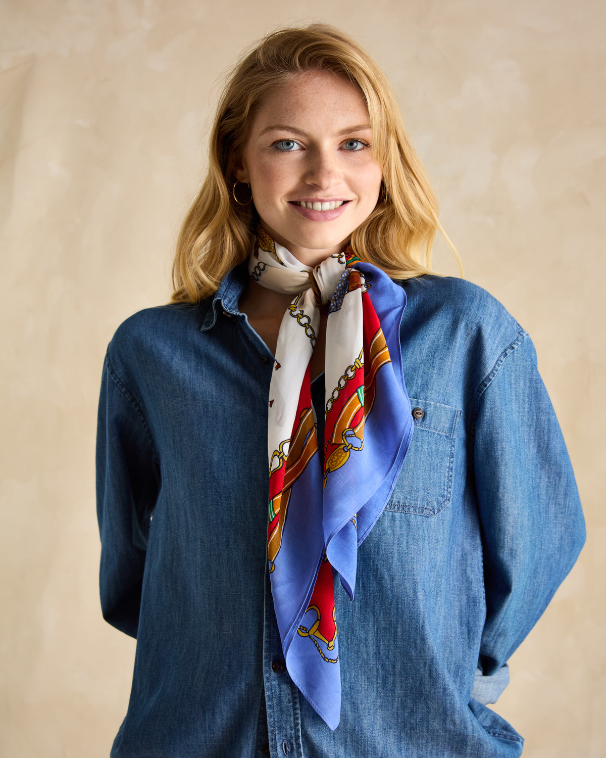 JOULES Middleton Square Scarf: Blue & Neutral Women's Fashion Scarf, Designer Print