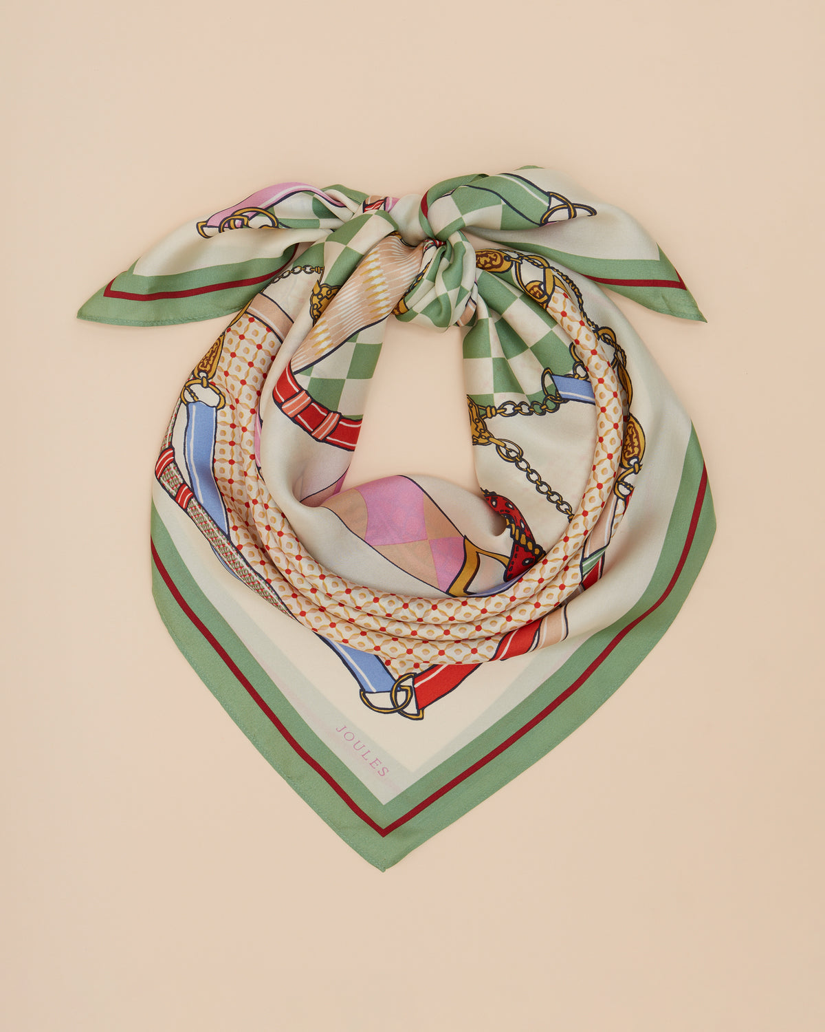 Joules Bloomfield Square Silk Scarf Green / Ecru
