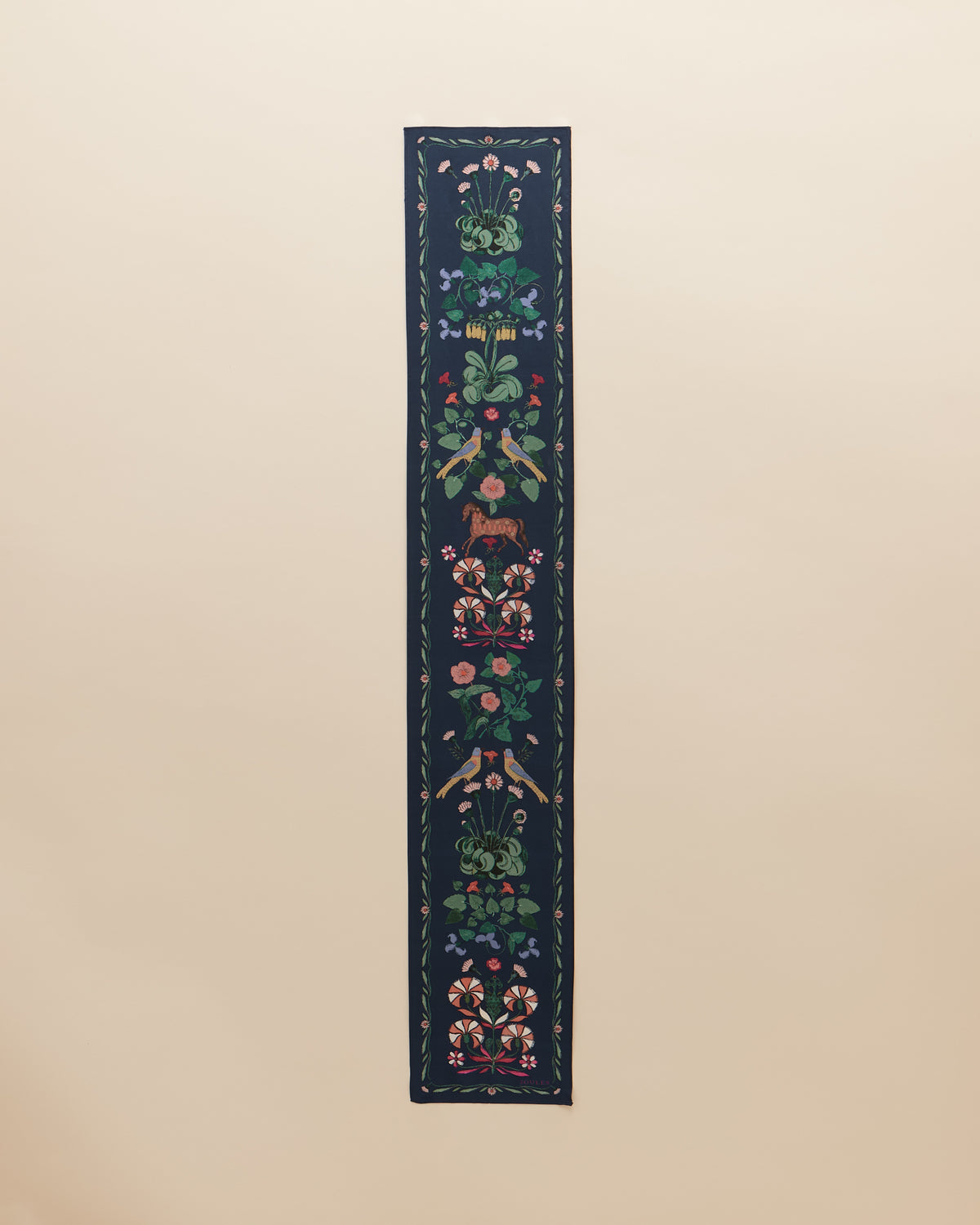 JOULES Highgrove Navy Floral Silk Scarf - Skinny Printed Scarf, Equiflair