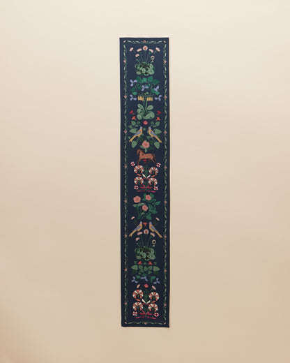 JOULES Highgrove Navy Floral Silk Scarf - Skinny Printed Scarf, Equiflair