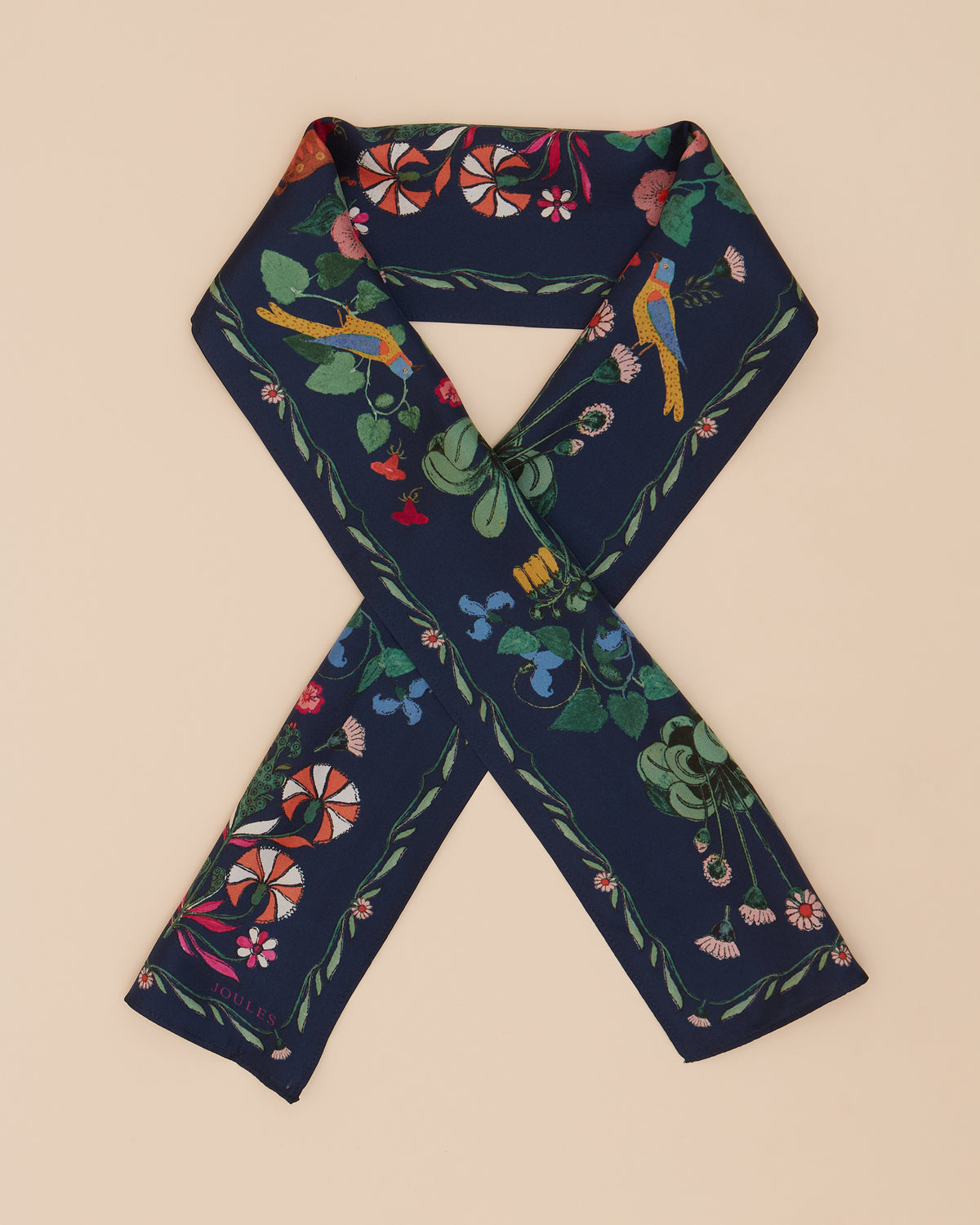 JOULES Highgrove Navy Floral Skinny Silk Scarf - Elegant Floral Print, Equiflair Store