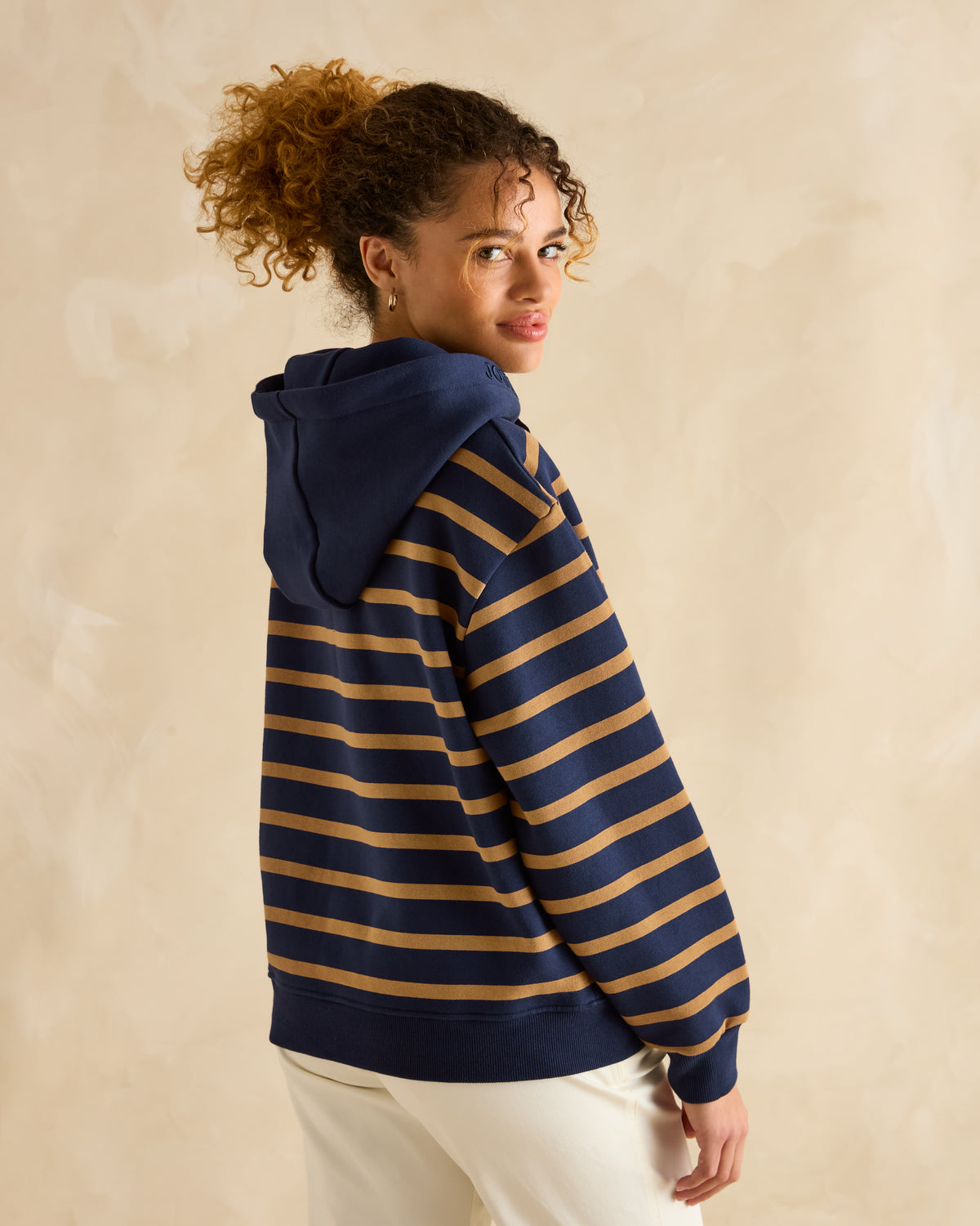 JOULES MILBOURNE Navy Tan Stripe Hoodie - Stylish women's striped hoodie