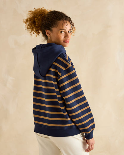 JOULES MILBOURNE Navy Tan Stripe Hoodie - Stylish women's striped hoodie