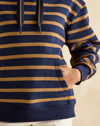 Joules Milbourne Navy and Tan Stripe Hoodie - Relaxed Fit, Kangaroo Pocket