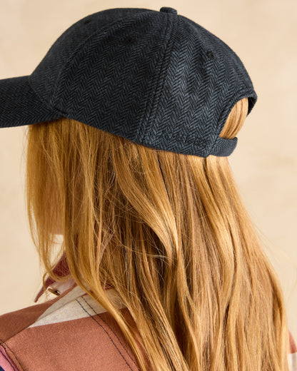 JOULES DALEY Herringbone Cap Navy: Stylish women's baseball cap with a textured fabric and adjustable fit. Equiflair